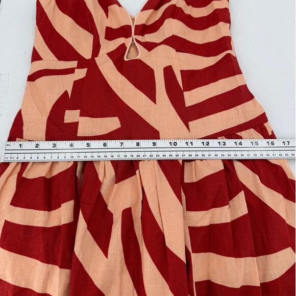 NWT MON RENN Surreal Tropico Print Cotton Midi Dress Red/Coral Size SMALL - Picture 8 of 12